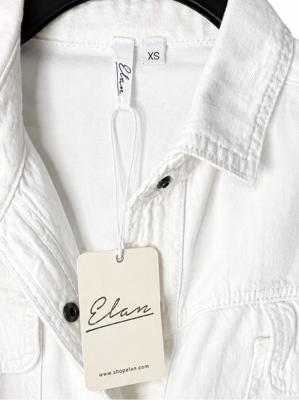 ELAN Dolly Smiley Face OVERSIZED Utility Shacket White 100% Cotton - Picture 2 of 16